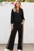 Striped Quarter Zip Contrast Trim Wide Leg Pant Set